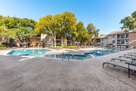 Midpoint of our beautiful pool at Hillside Creek Apartments in Austin, TX